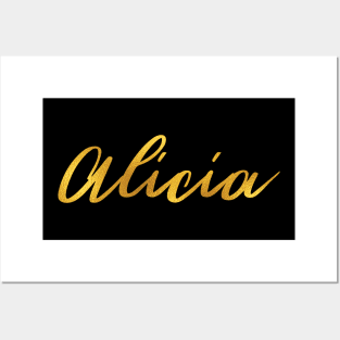 Alicia Name Hand Lettering in Faux Gold Letters Posters and Art